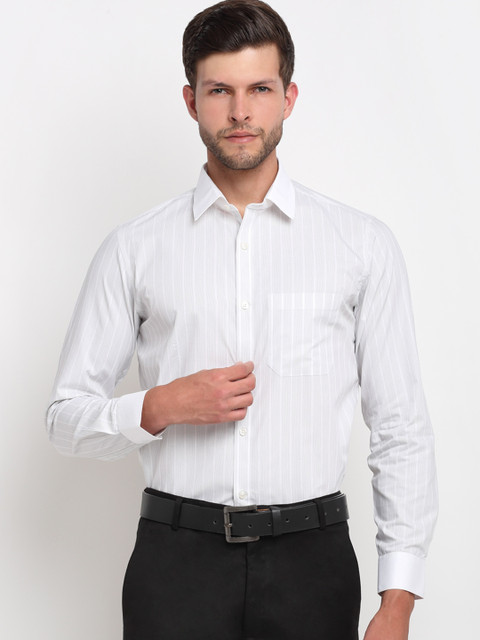 

FINNOY Men White Slim Fit Striped Formal Shirt
