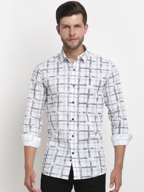 

FINNOY Men White & Black Slim Fit Checked Casual Shirt