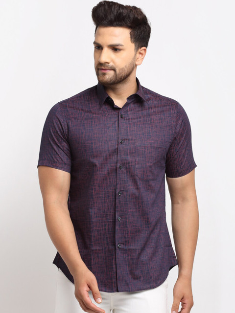 

FINNOY Men Blue & Red Slim Fit Checked Casual Shirt