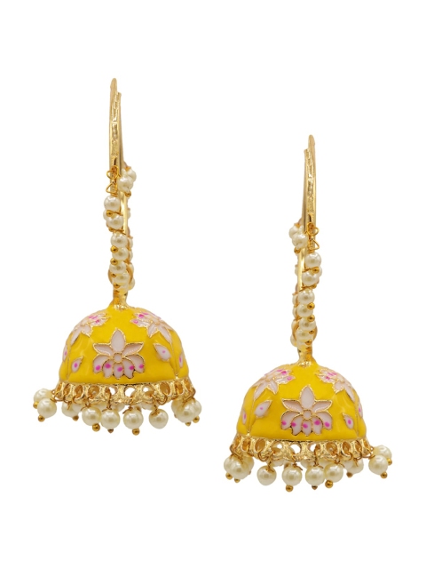 

ASMITTA JEWELLERY Gold-Plated Yellow Contemporary Jhumkas Earrings