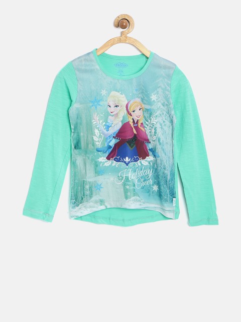 

Frozen by Kids Ville Girls Green Printed Round Neck T-shirt