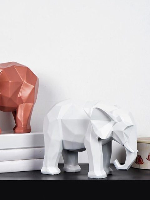 

THE ARTMENT White Modern Art Geometric Elephant Showpiece