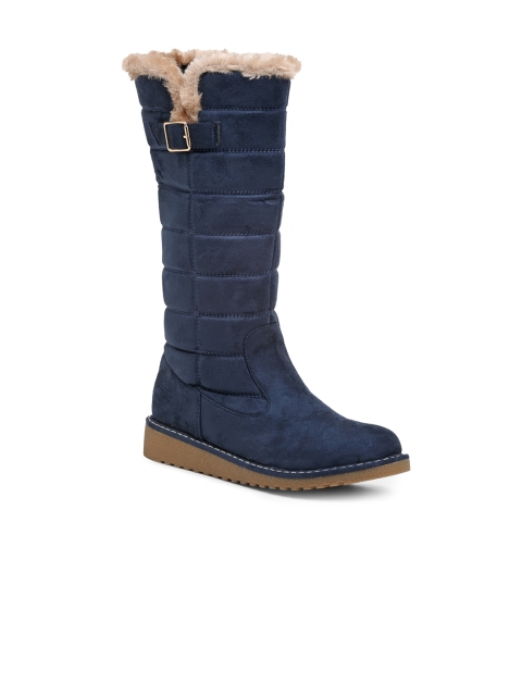 

Flat n Heels Blue Women Textured Suede High-Top Platform Heeled Boots