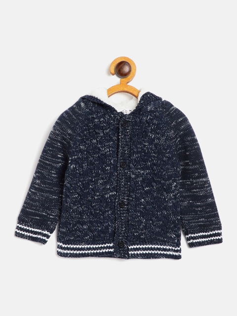 

JWAAQ Kids Navy Blue & Off White Pure Cotton Hooded Sweater