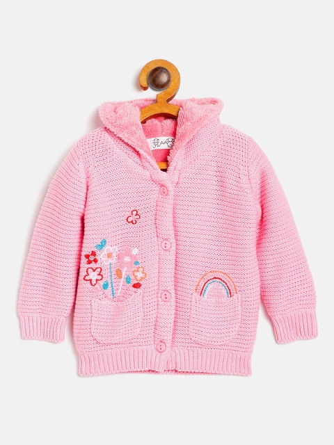 

JWAAQ Girls Pink & White Embroidered Pure Cotton Cardigan