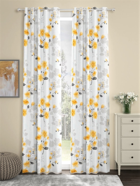 

URBAN SPACE White & Yellow Set of 2 Floral Long Door Curtains