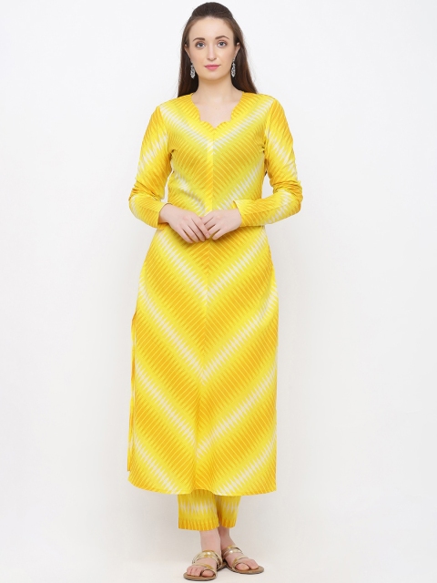 

Indian Virasat Women Yellow & White Printed Kurta with Trousers