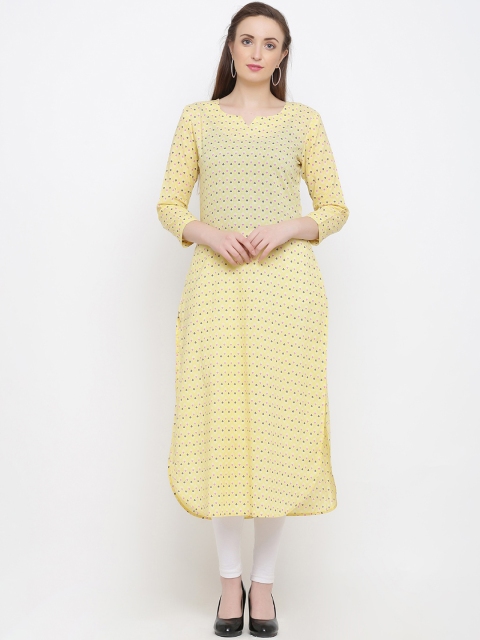 

Indian Virasat Women Yellow & Pink Printed Pure Cotton Kurta