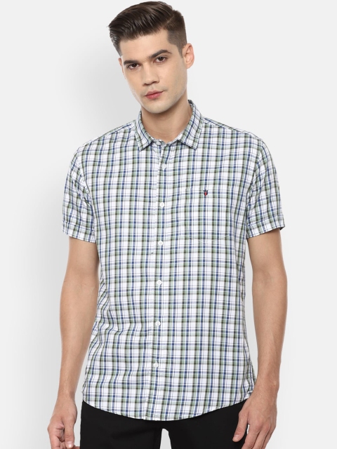 

Louis Philippe Jeans Men White & Green Slim Fit Opaque Checked Pure Cotton Shirt
