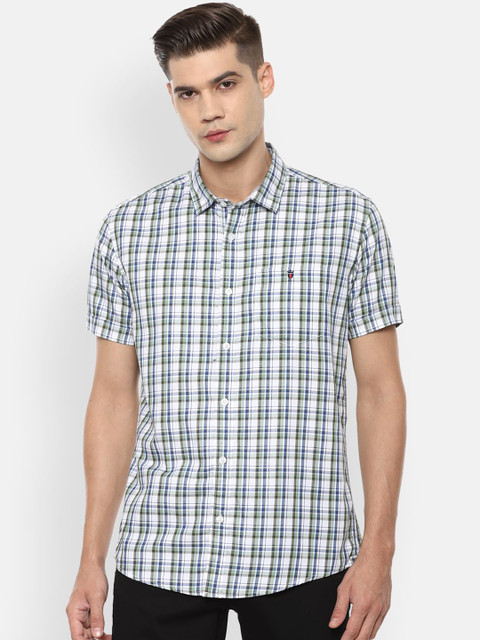 

Louis Philippe Jeans Men White & Green Slim Fit Opaque Checked Pure Cotton Casual Shirt