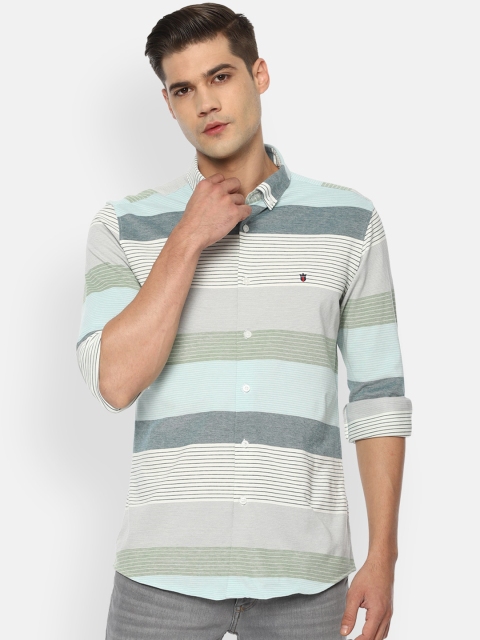 

Louis Philippe Jeans Men Off White & Blue Slim Fit Striped Pure Cotton Casual Shirt