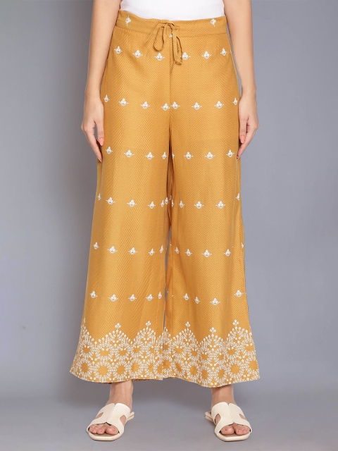 

W Women Yellow Ethnic Motifs Printed Straight Palazzo