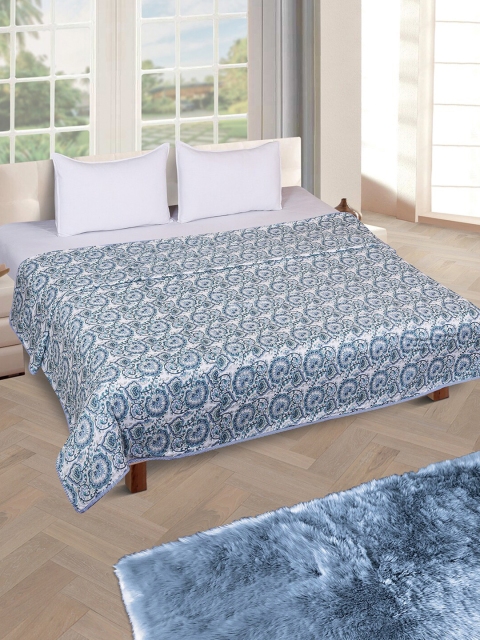 

ROMEE White & Blue Floral AC Room 300 GSM Double Bed Dohar