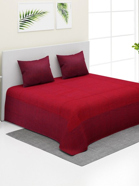 

NEUDIS Maroon & Navy Blue Jacquard Hand Woven Double Bed Cover with 2 Pillow Covers