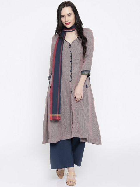 

Biba Red & Navy Anarkali Kurta with Palazzo Trousers & Dupatta
