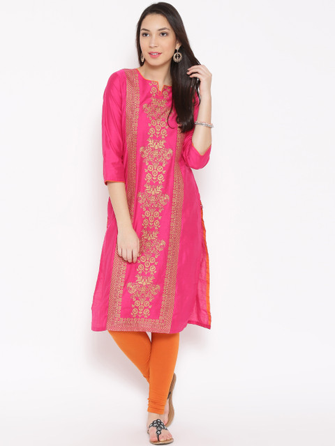 

Biba Women Pink Printed Straight Kurta