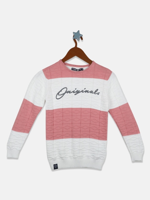 

Monte Carlo Boys Peach & White Typography Colourblocked Cotton Pullover
