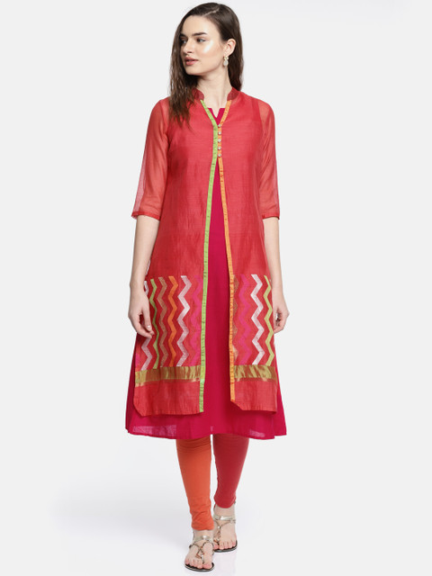 

Biba Women Pink Layered Straight Kurta
