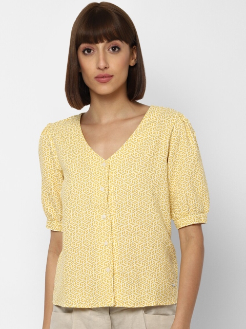

Allen Solly Woman Women Yellow & White Opaque Printed Casual Shirt