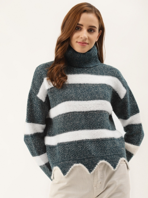 

Duke Women Blue & White Striped Woolen Pullover Sweater with Fuzzy Detail