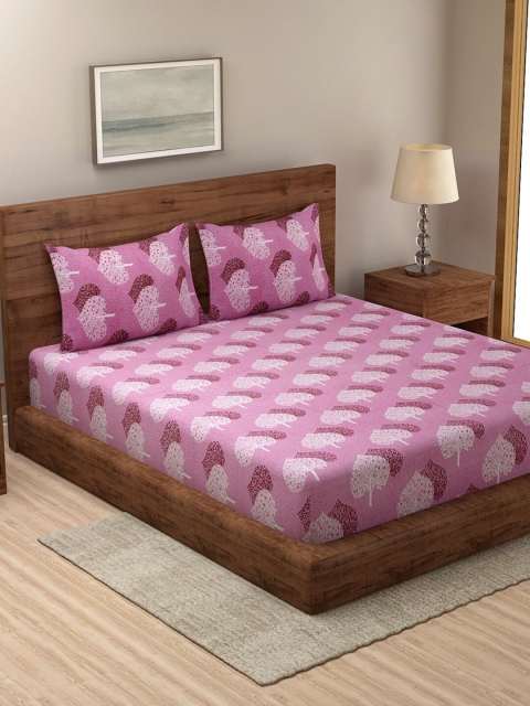 

NEUDIS Pink & White Floral 180 TC Queen Bedsheet with 2 Pillow Covers