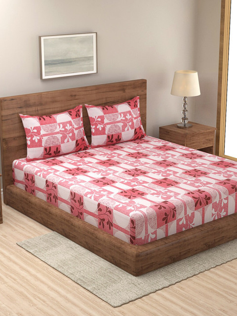 

NEUDIS Peach-Coloured & White 180 TC Queen Bedsheet with 2 Pillow Covers