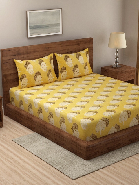 

NEUDIS Yellow & White Floral 180 TC Queen Bedsheet with 2 Pillow Covers