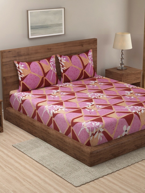 

NEUDIS Pink & Brown Floral 180 TC Queen Bedsheet with 2 Pillow Covers