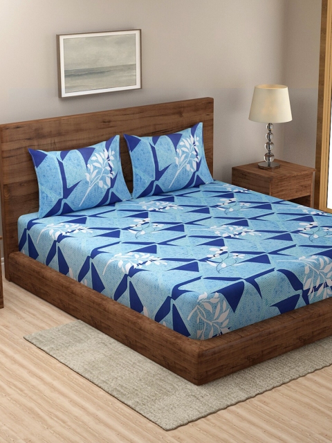

NEUDIS Blue & White Floral 180 TC Queen Bedsheet with 2 Pillow Covers