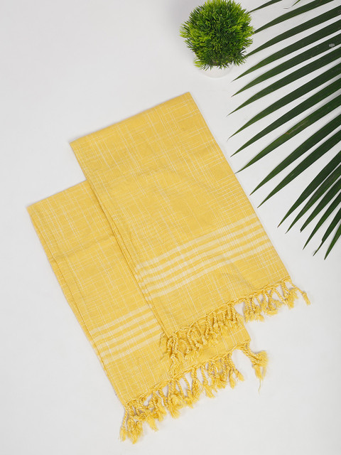 

Fabindia Set Of 2 Yellow & White Checked 120 GSM Towels
