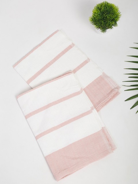 

Fabindia Set Of 2 White & Peach-Coloured Striped 260 GSM Towels