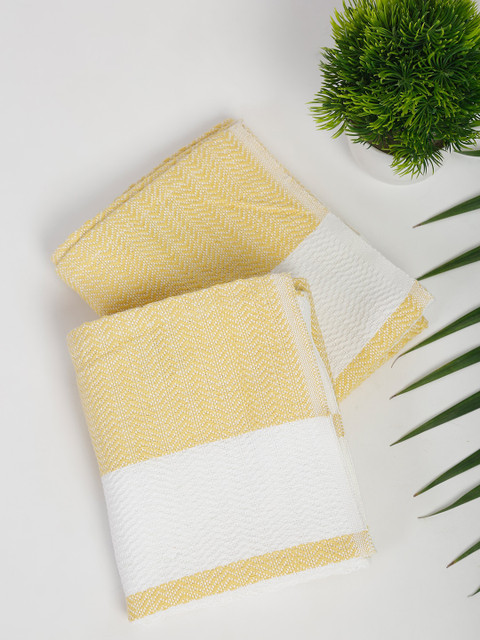

Fabindia Set Of 2 Yellow & White Printed 260 GSM Towels