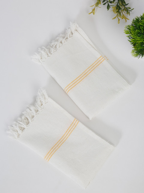 

Fabindia Set Of 2 White & Yellow Solid 127 GSM Towels