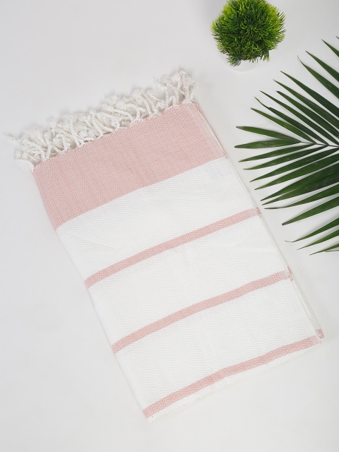 

Fabindia Peach-Coloured & White Woven Cotton 260 GSM Bath Towel