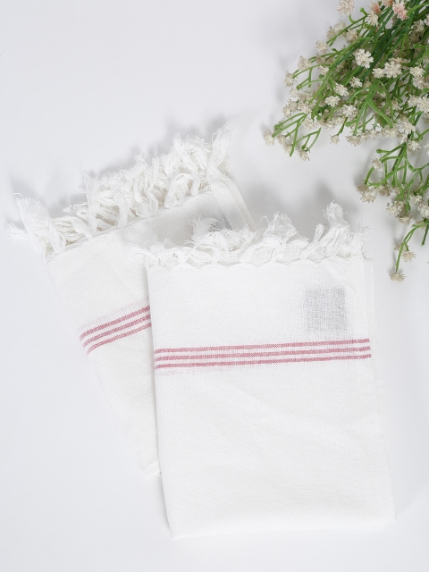 

Fabindia Set Of 2 White & Red Solid 127 GSM Towels