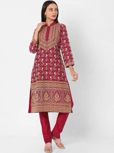 

SALWAR STUDIO Women Maroon Floral Embroidered Regular Kurta with Churidar