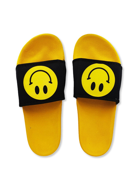 

Pampy Angel Men Yellow & Black Printed Rubber Sliders