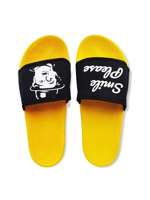 

Pampy Angel Men Yellow & Black Printed Rubber Sliders