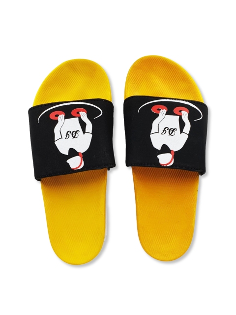 

Pampy Angel Men Yellow & Black Printed Rubber Sliders