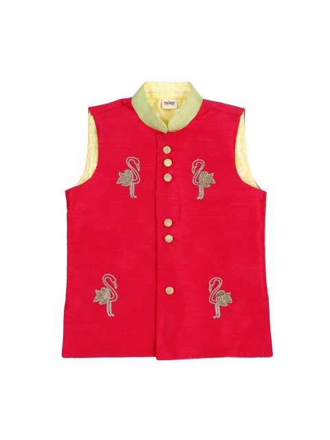 

RAGHAV Boys Red Embroidered Nehru Jacket