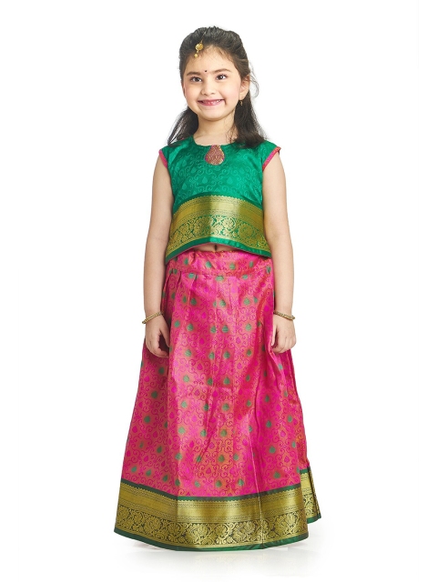 

Rangapures BHARTIYA PARIDHAN Girls Pink & Green Printed Ready to Wear Lehenga Choli