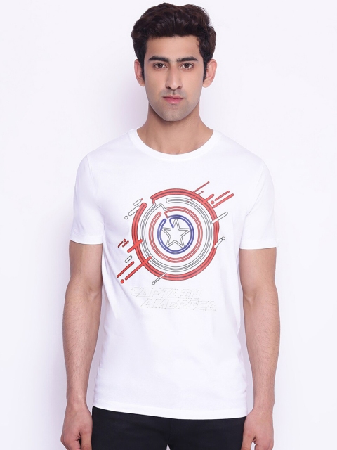 

Marvel by Wear Your Mind Men White Red Captain America Printed Pure Cotton T-shirt