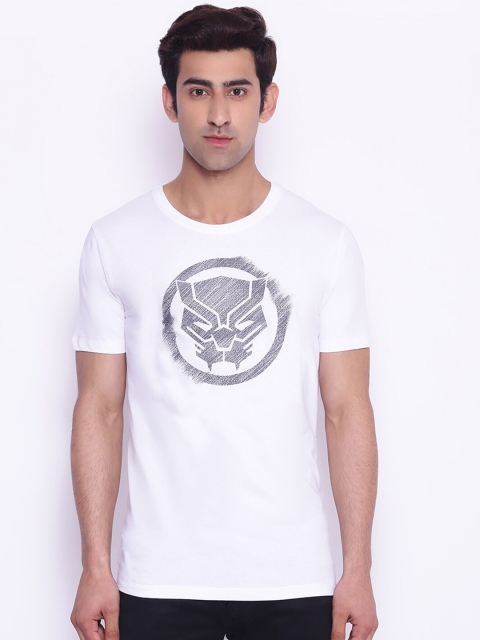 

Marvel by Wear Your Mind Men White Grey Black Panther Printed Pure Cotton T-shirt