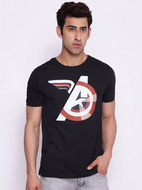 

Marvel by Wear Your Mind Men Black White Avengers Printed Pure Cotton T-shirt