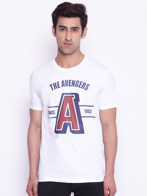 

Marvel by Wear Your Mind Men White Red Avengers Printed Pure Cotton T-shirt