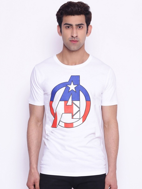 

Marvel by Wear Your Mind Men White Blue Avengers Printed Pure Cotton T-shirt