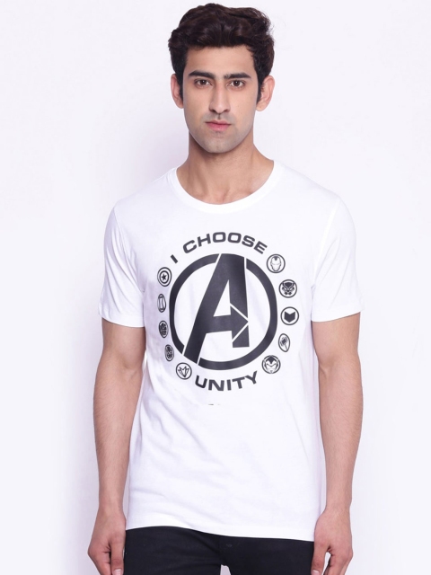 

Marvel by Wear Your Mind Men White Black Avengers Printed Pure Cotton T-shirt