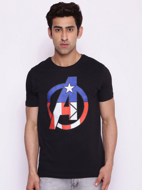 

Marvel by Wear Your Mind Men Black Blue Avengers Printed Pure Cotton T-shirt