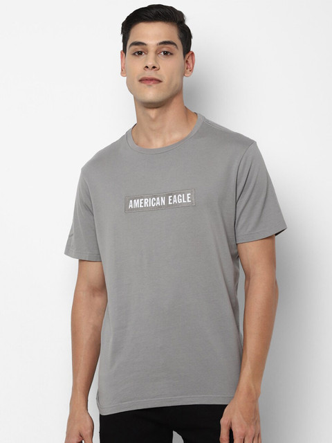 

AMERICAN EAGLE OUTFITTERS Men Grey & White Applique T-shirt