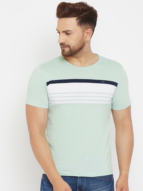 

Okane Men Green & White Striped T-shirt